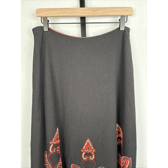 Basil & Maude Beaded Maxi Skirt Womens 10 Black Embellished Butterfly Boho Artsy - Picture 3 of 11